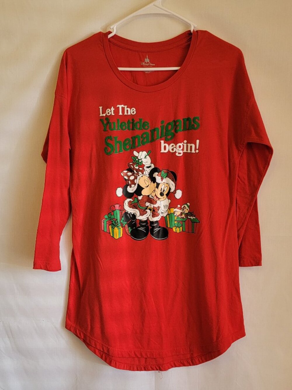 Disney Mickey/Minnie Holiday Red Long Pajama Top Long Sleeve, Size XS, $12